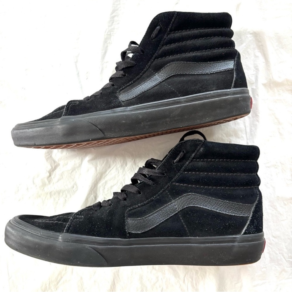 Vans Black Sk8-Hi Suede High-Top Sneakers with Red Tongue Tag - Picture 3 of 12